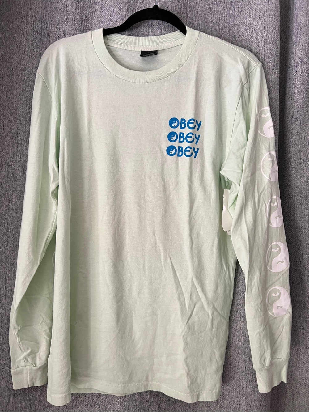 Obey Women’s  Light Mint Long Sleeve Tee with Blue Logo